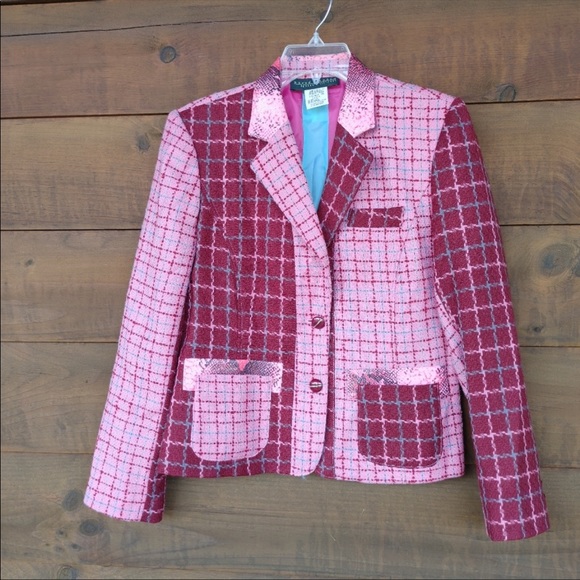 Jackets & Blazers - Pink red Chanel style tweed blazer